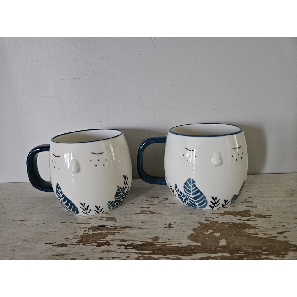 Pair Of World Market Floral Face Mugs